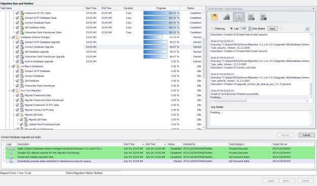 Screenshot of migration run and monitor page