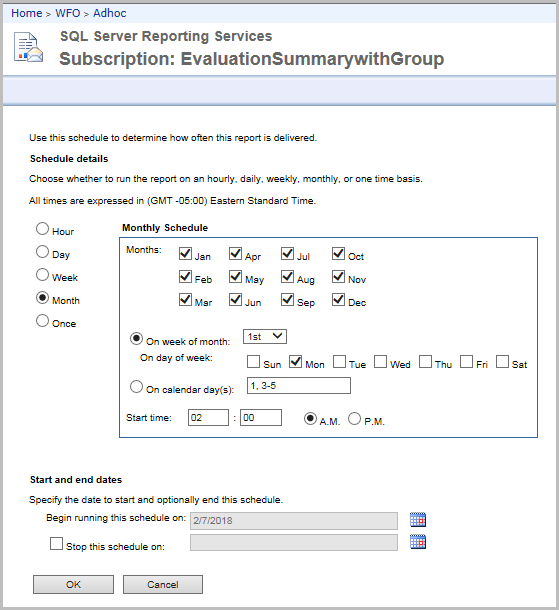 Define when the schedule should be run