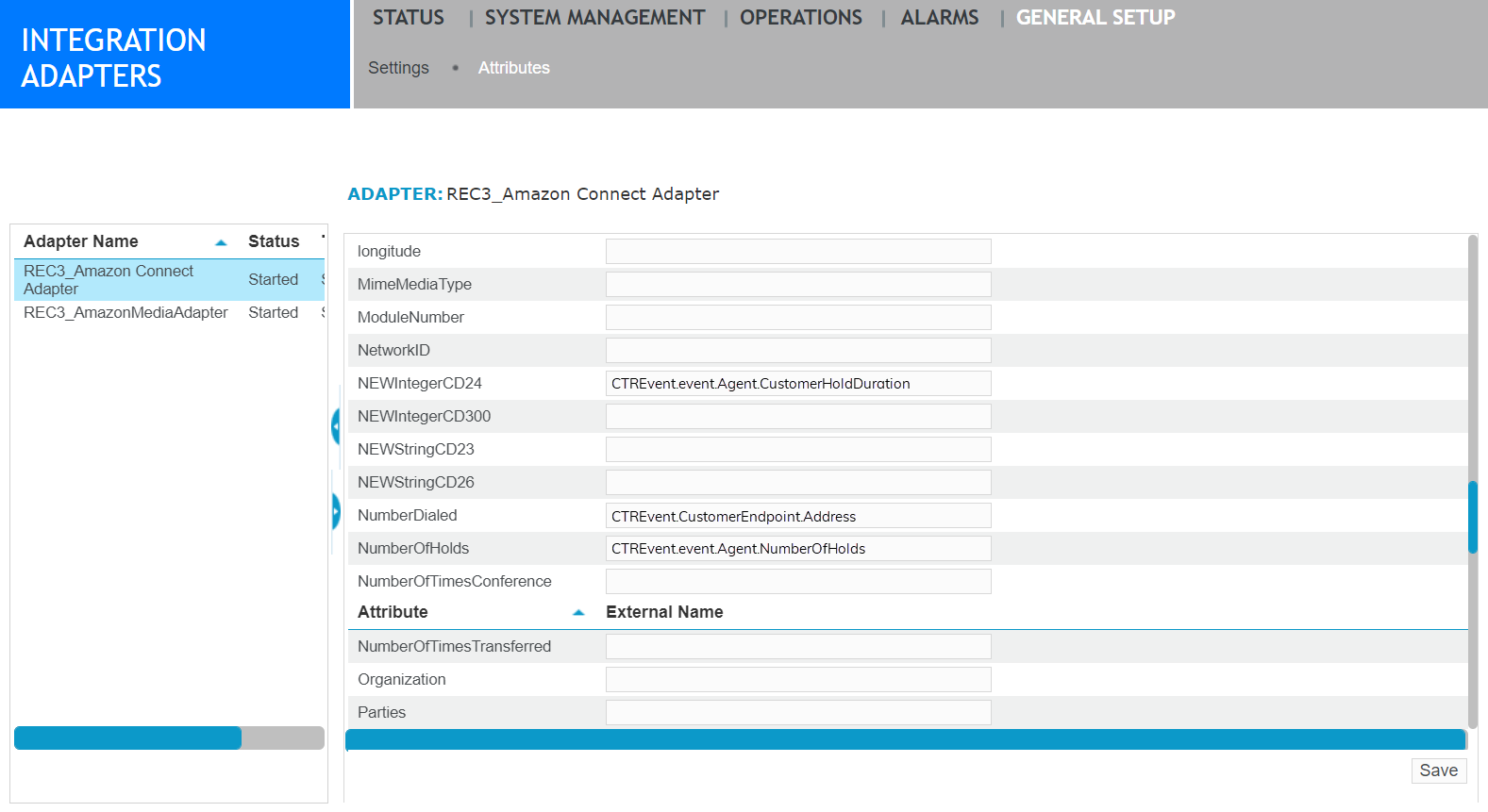 Attributes in the adapter