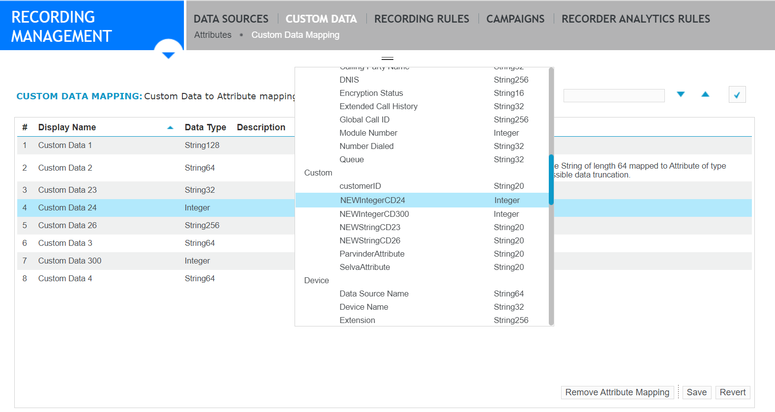 Map custom data to attributes