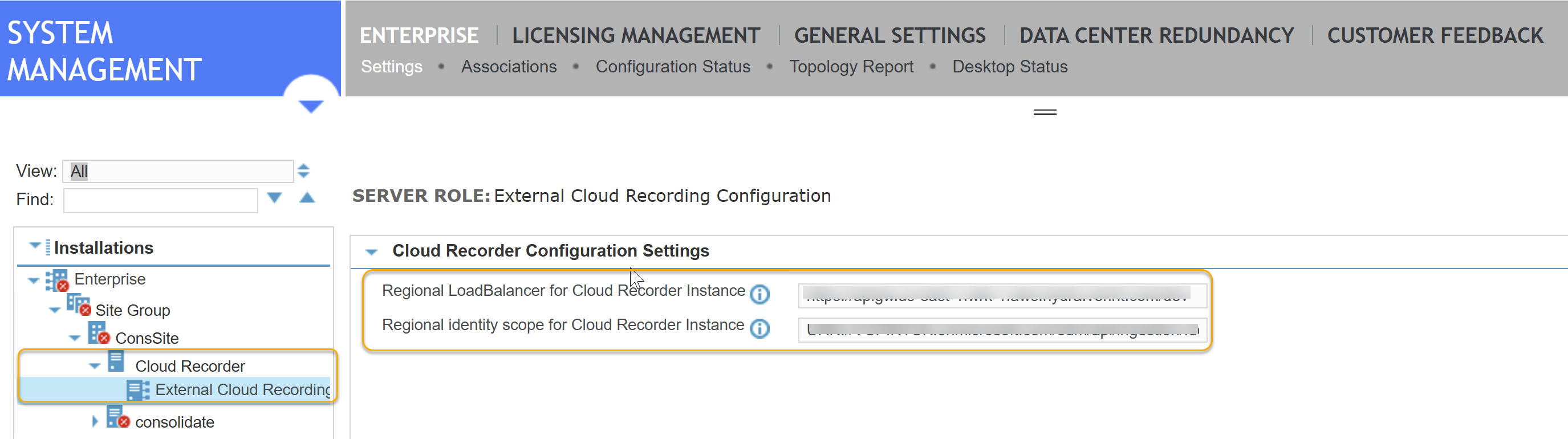 settings page