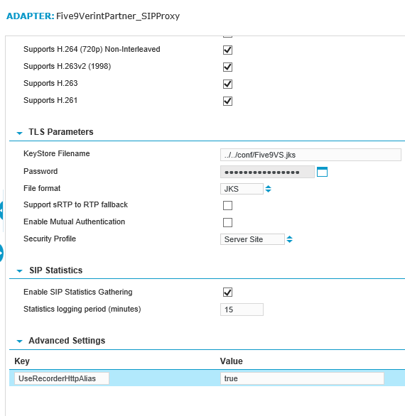 SIP Proxy Adapter settings for audio interaction capture from Five9 VoiceStream Cloud integration
