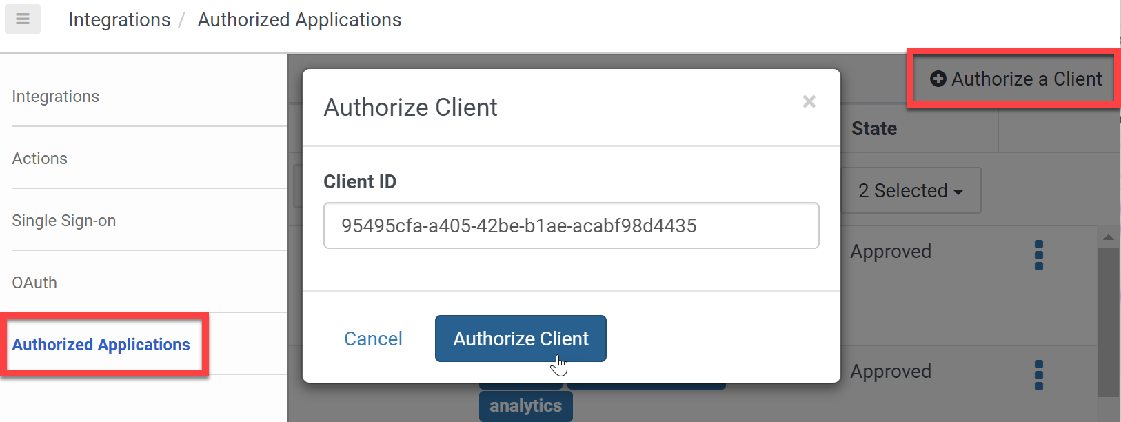 Screenshot of Client Authorize