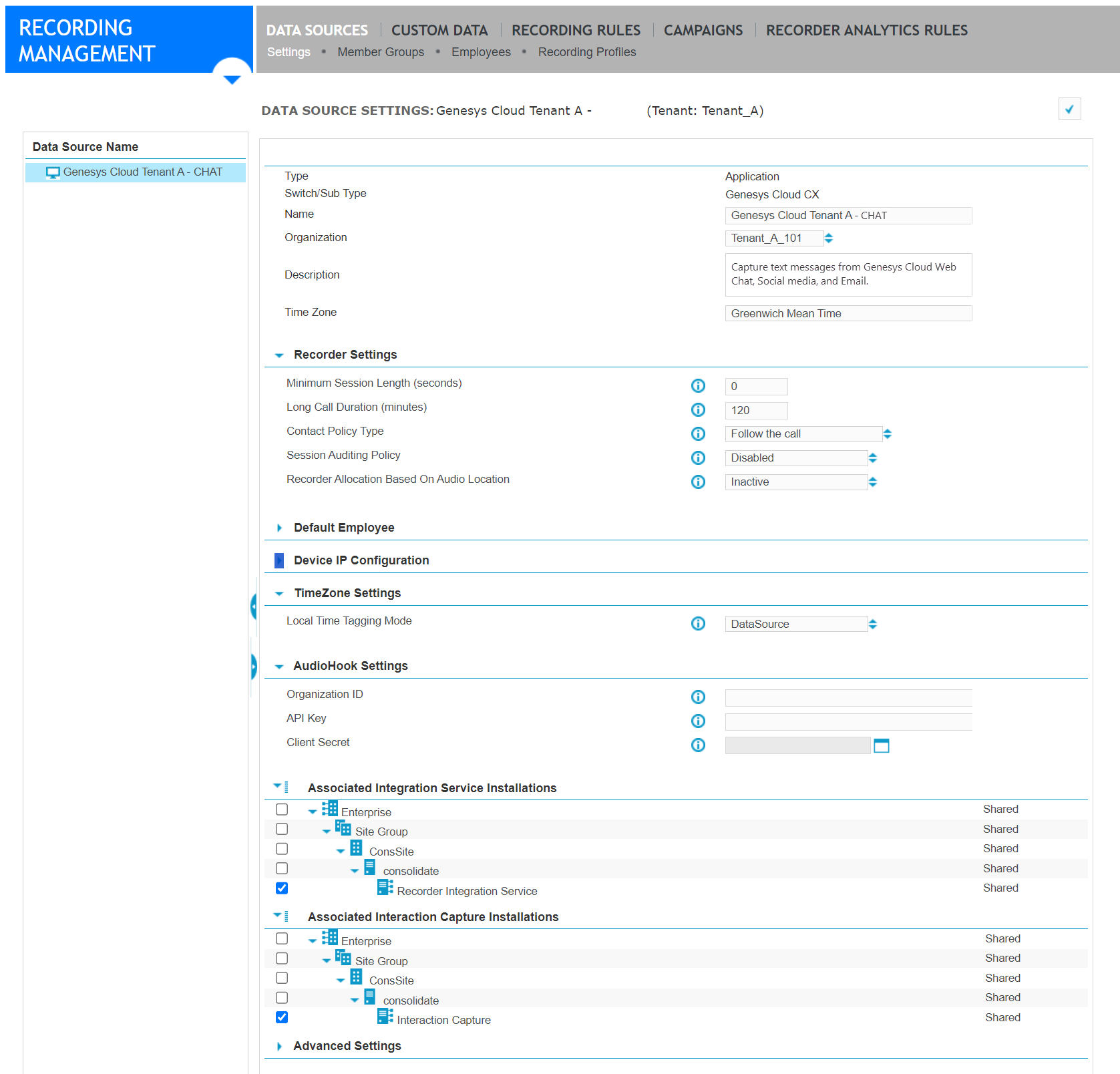 Capture Source Settings for Genesys Cloud Text capture