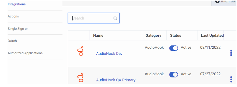Successful AudioHook Integration screen