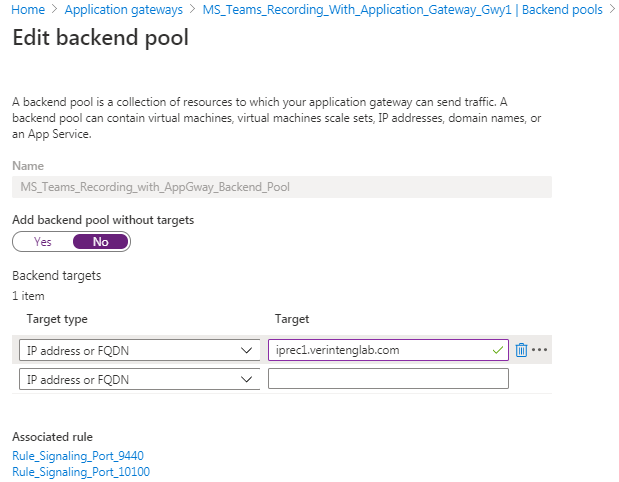 Edit backend pool
