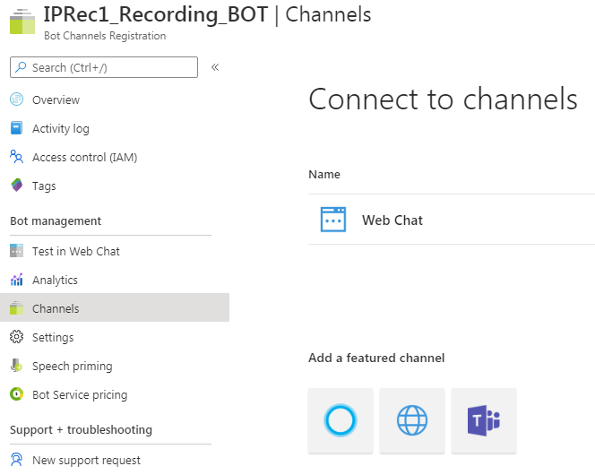Under BOT management, select Channels