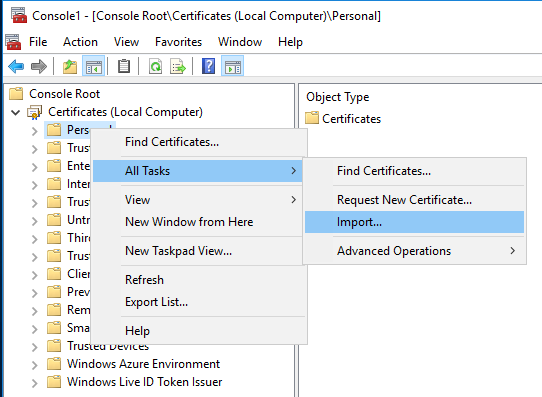 Import SSL certificate