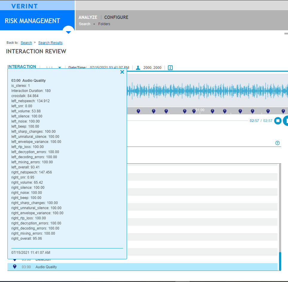 Audio quality statistics events in the player