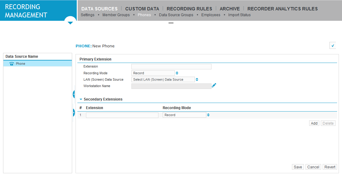 Phones screen under Data Sources