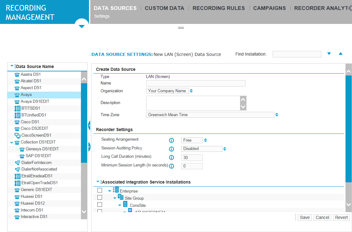 Settings screen under Data Sources