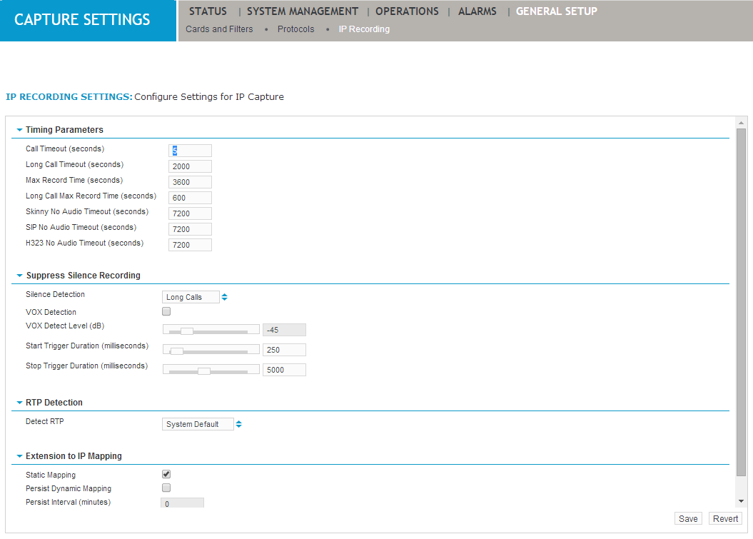 IP Recording settings under General Setup