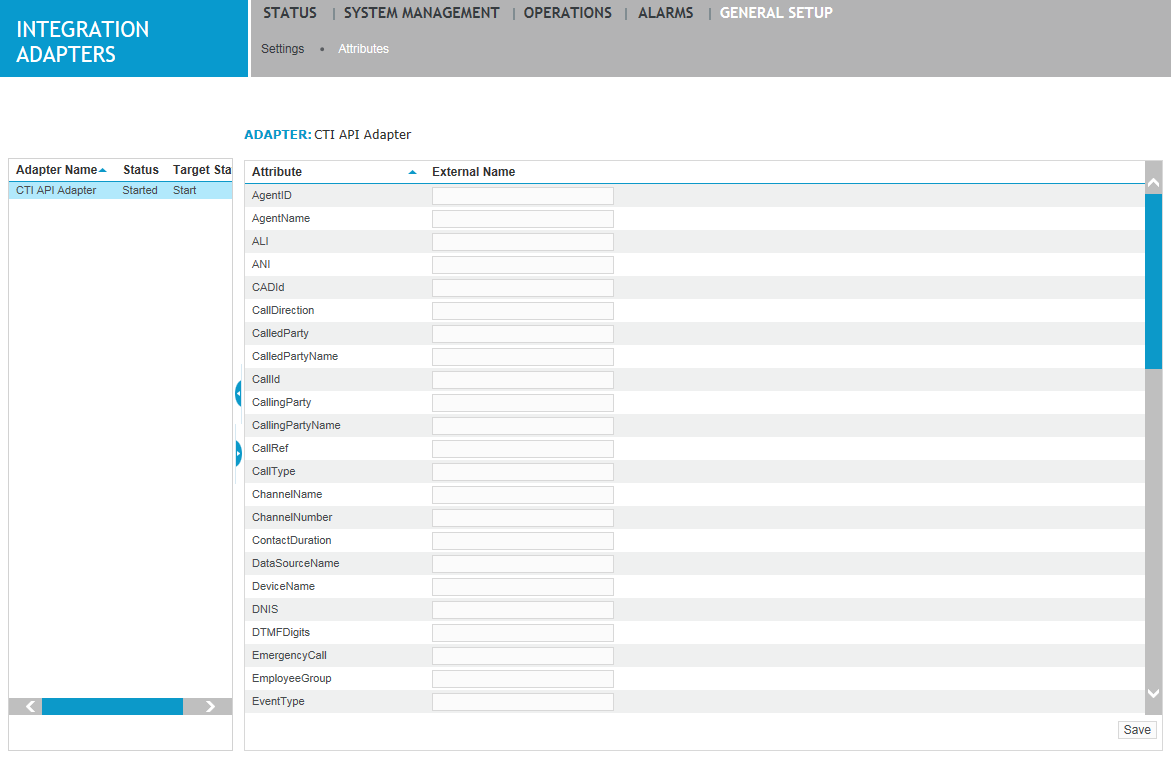 Attributes screen in Recorder Manager