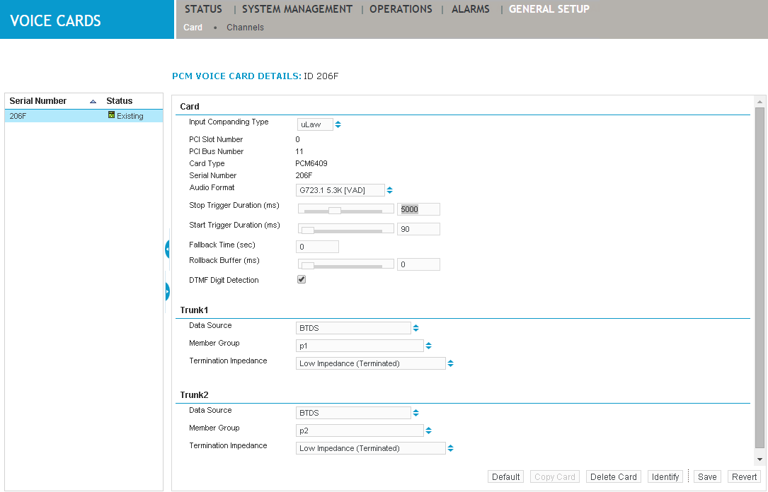 Card screen under General Setup