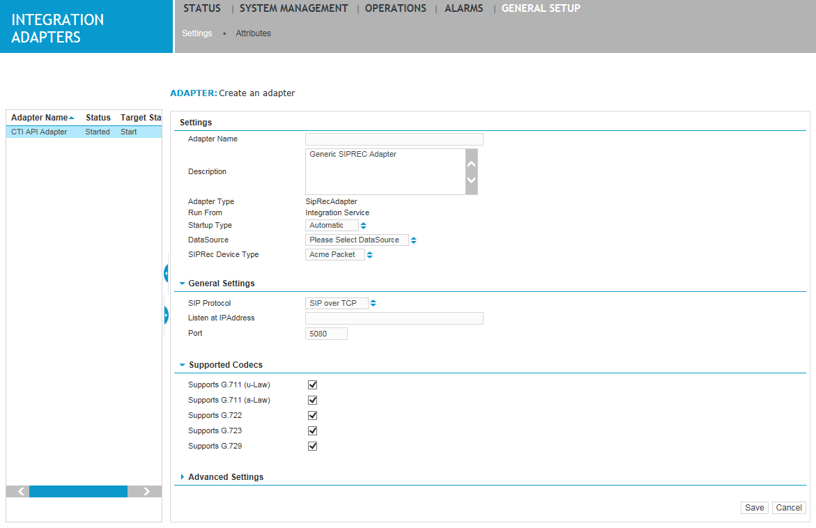 Settings screen under General Setup