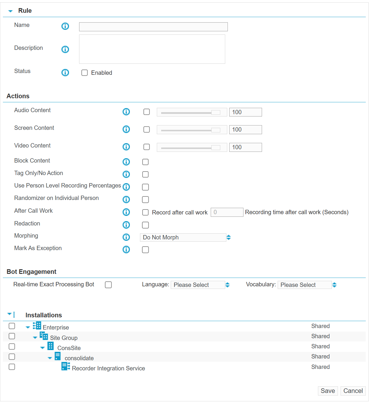 Settings page under Recording Rules