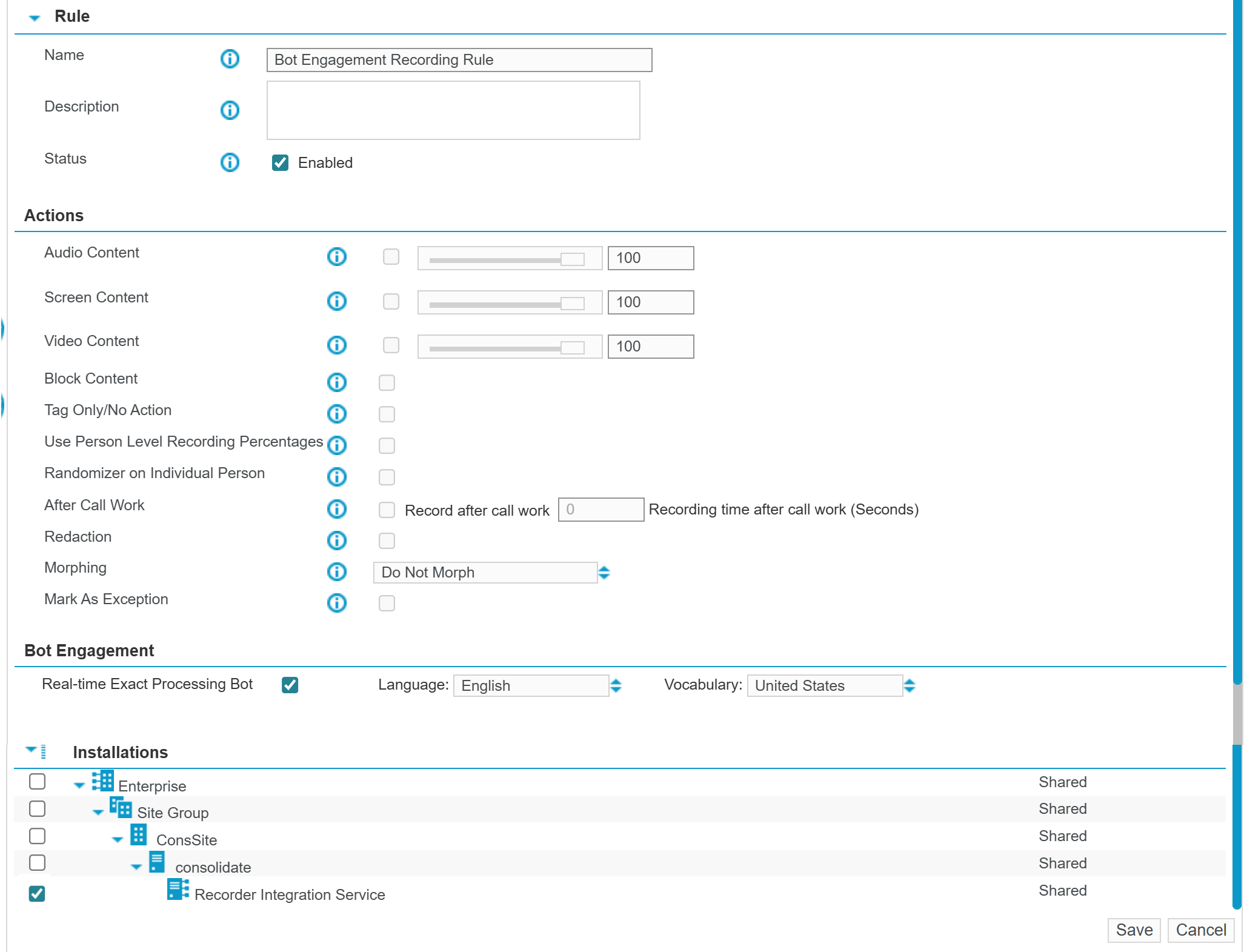 Recording Rules Settings for Bot engagement