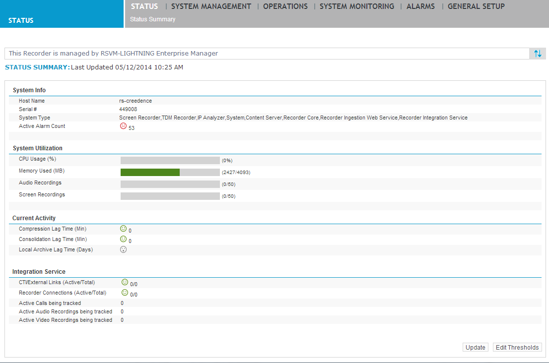 Status Summary in Recorder Manager