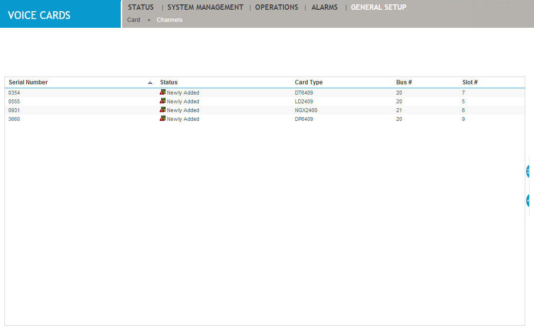 Channels screen under General Setup