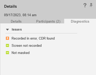 Diagnostics tab of the Details pane on Issues