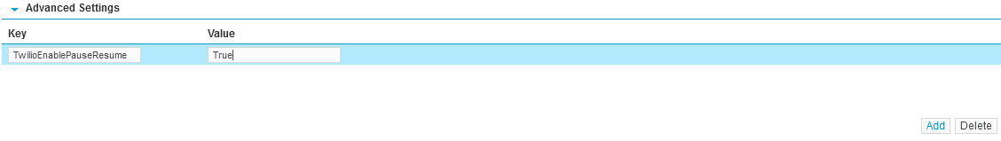Advanced Settings Key Value pair