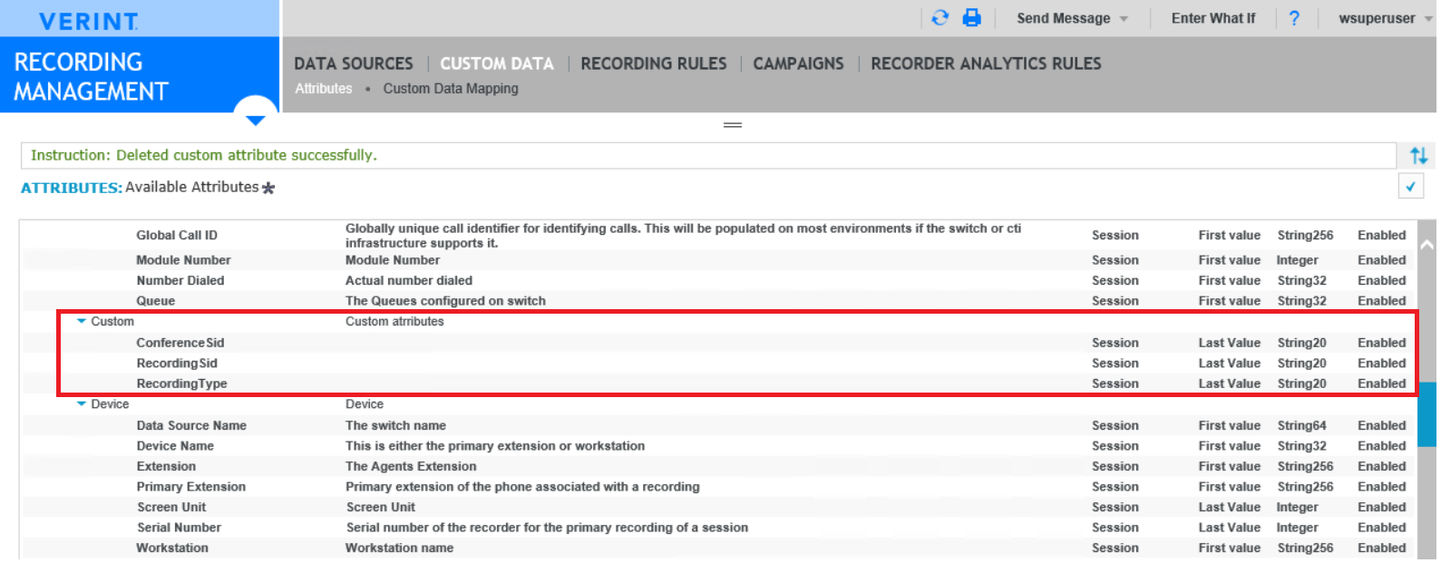 Custom attributes for recording configuration