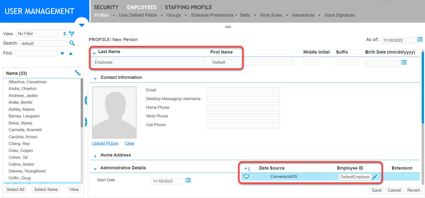 Create the default employee account and assign it to the data source for Conversocial.
