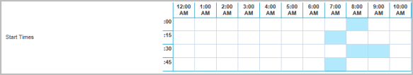 Select a range of multiple start times for a shift