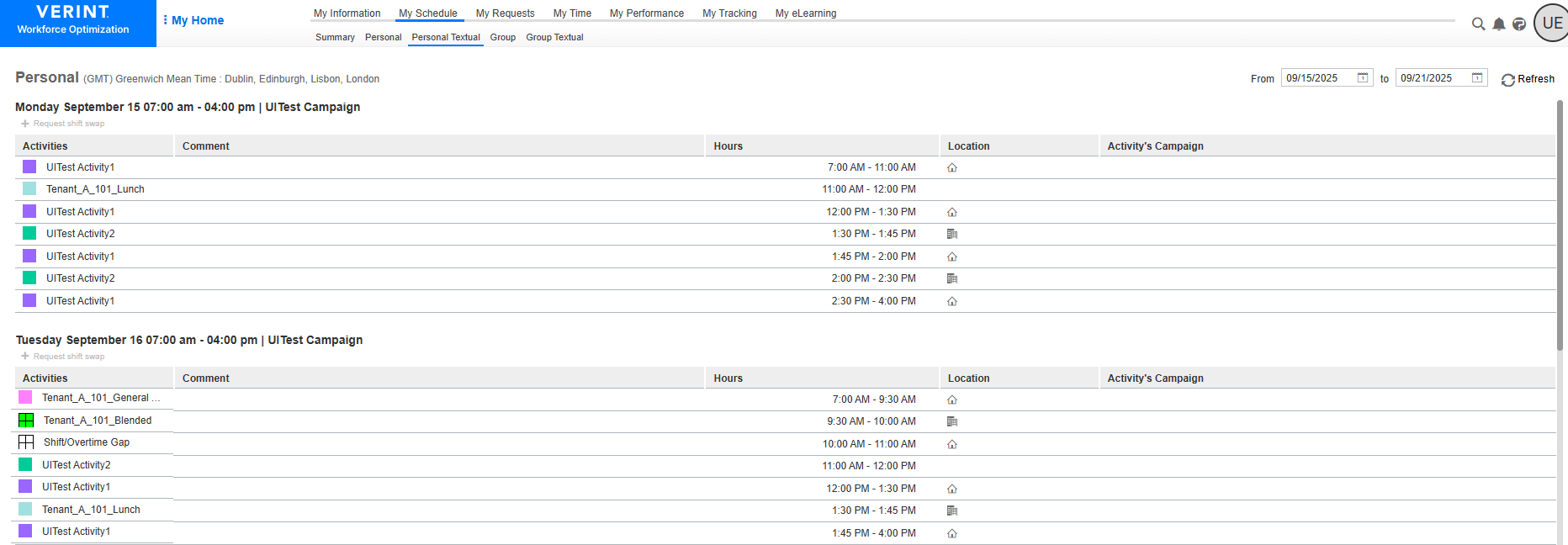 My Schedule: Personal Textual