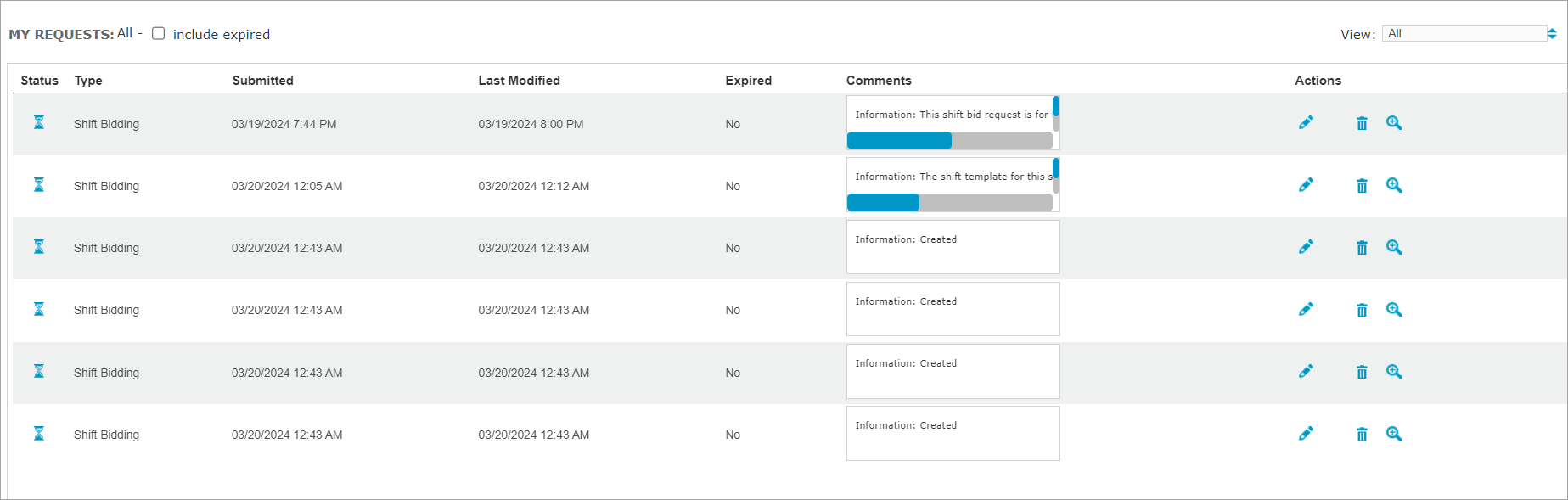 Full Schedule Period Auction Non-Grouped Multiple Shift Bids - My Requests