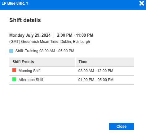 Full Schedule Period Auction - View Shift Details
