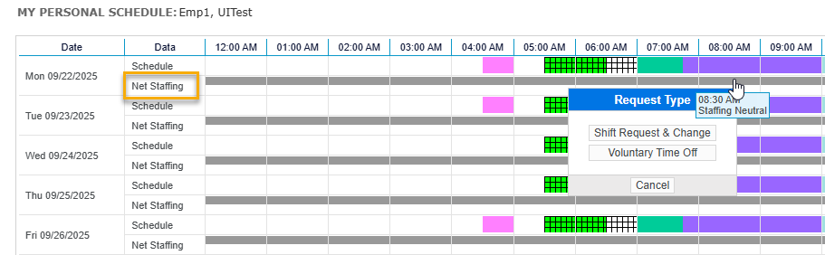 Personal Graphical Schedule - Select Net Staffing Ribbon 