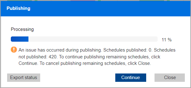 Issues during publishing