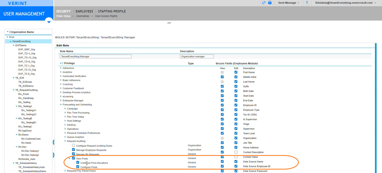 User management manage privileges