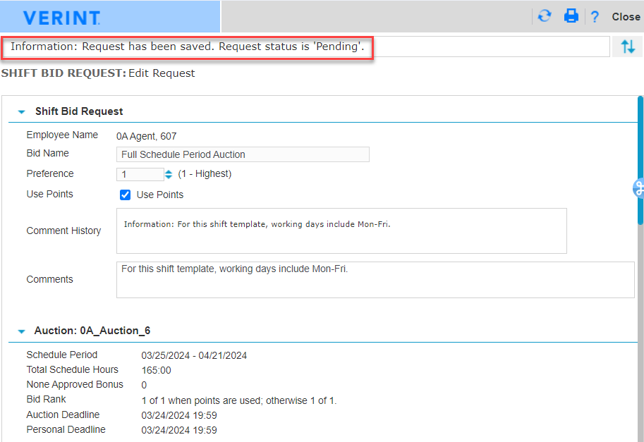 Full Schedule Period - Pending Request