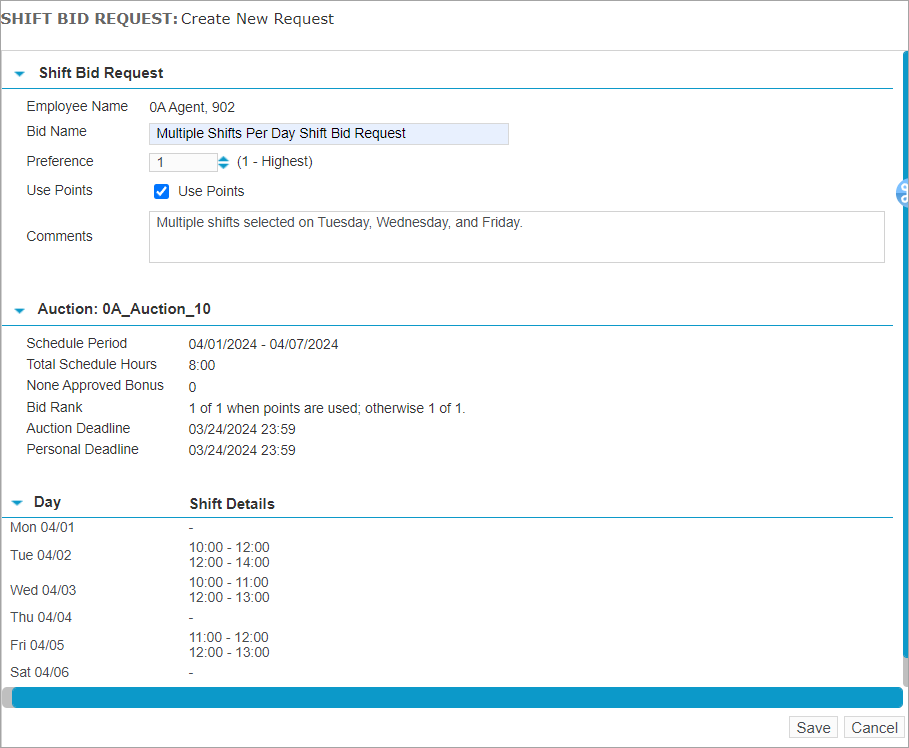 Multiple Shifts Per Day - Shift Bid Request Form