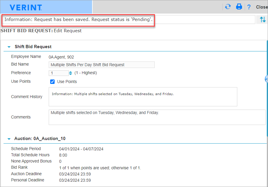 Multiple Shifts Per Day - Pending Request