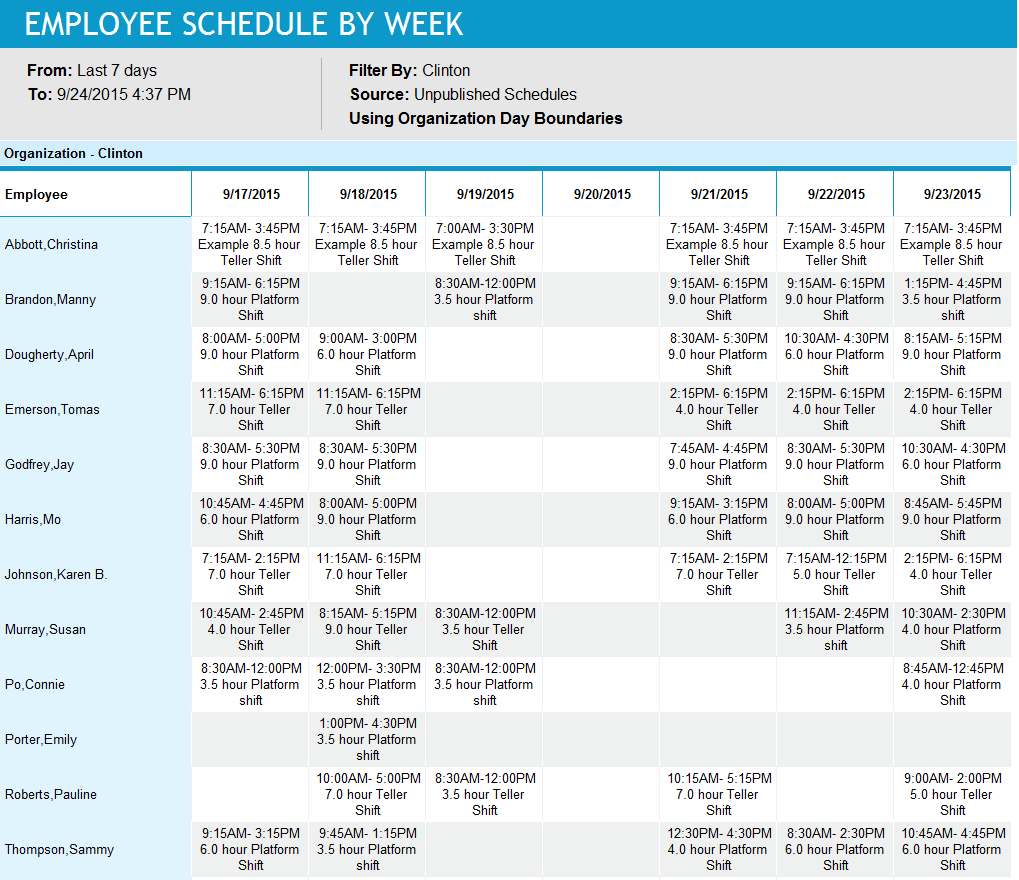 Employee Schedule by Week