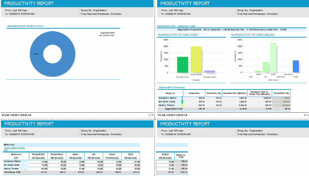 Productivity Report, Matrix, Report for Schedules, Grouped by Organization