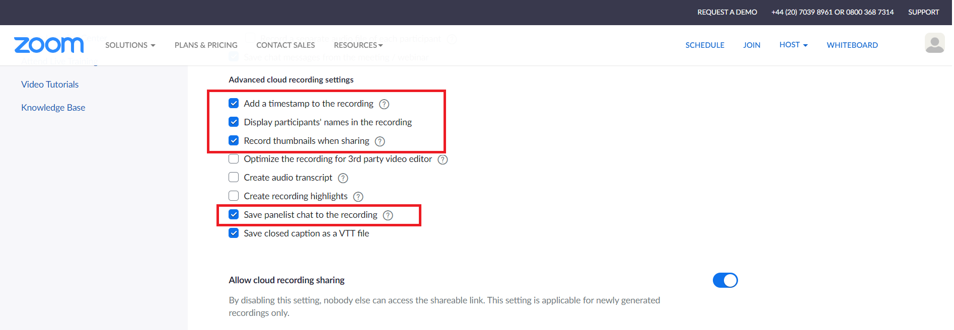 Zoom Recording Settings for Advanced Cloud option