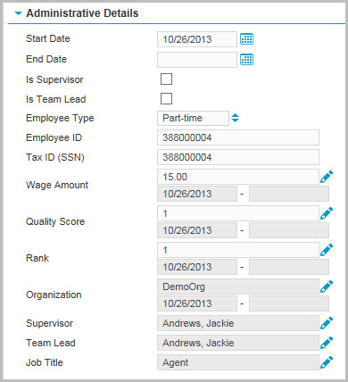 Administrative Details Area of Profiles page