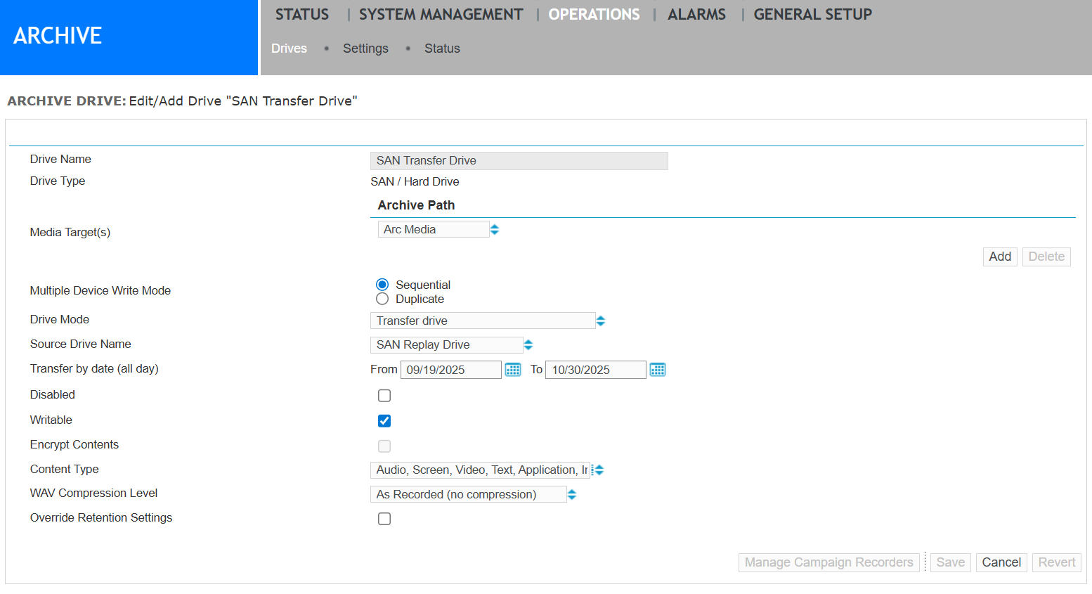 Add/Edit an archive drive