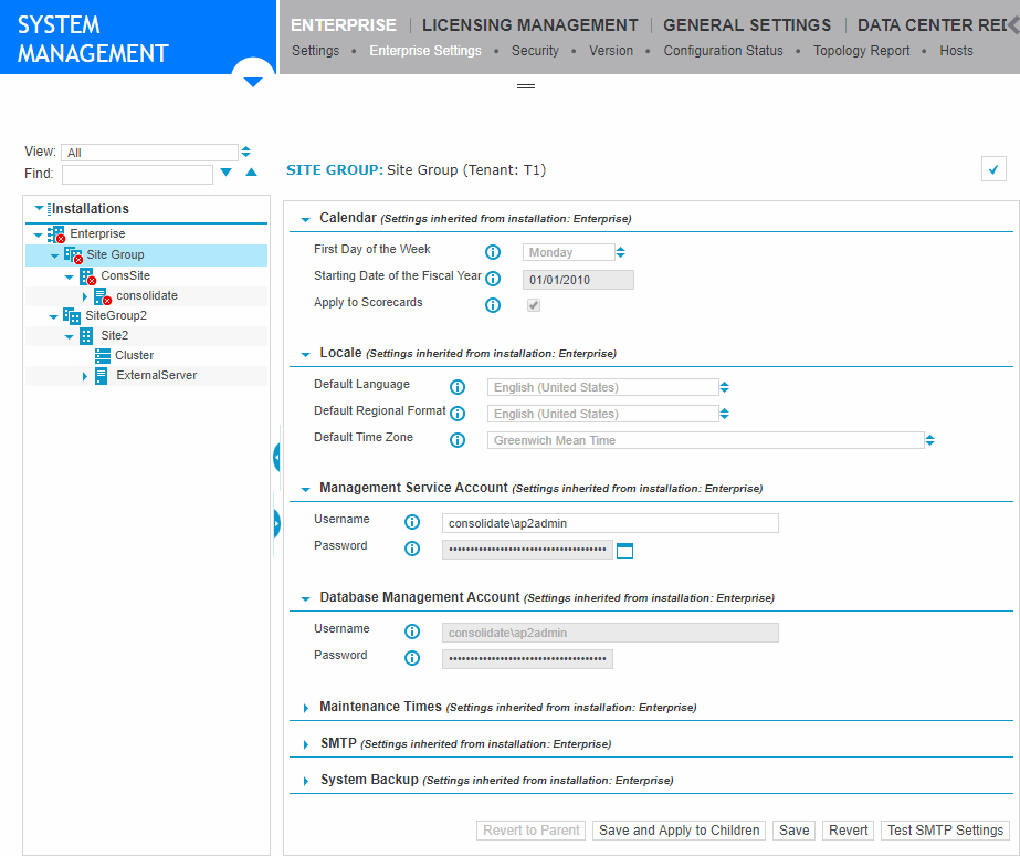 Enterprise Settings page