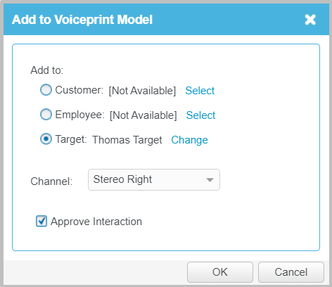 Add to voiceprint model dialog box