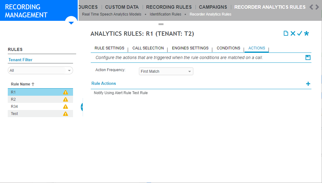 Recorder Analytics Rules actions