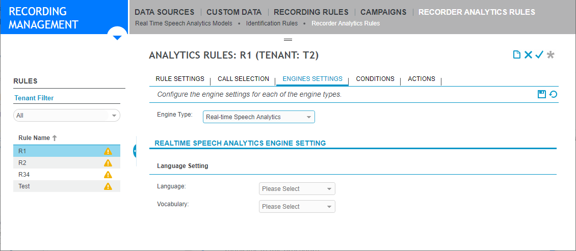 RTSA engine settings