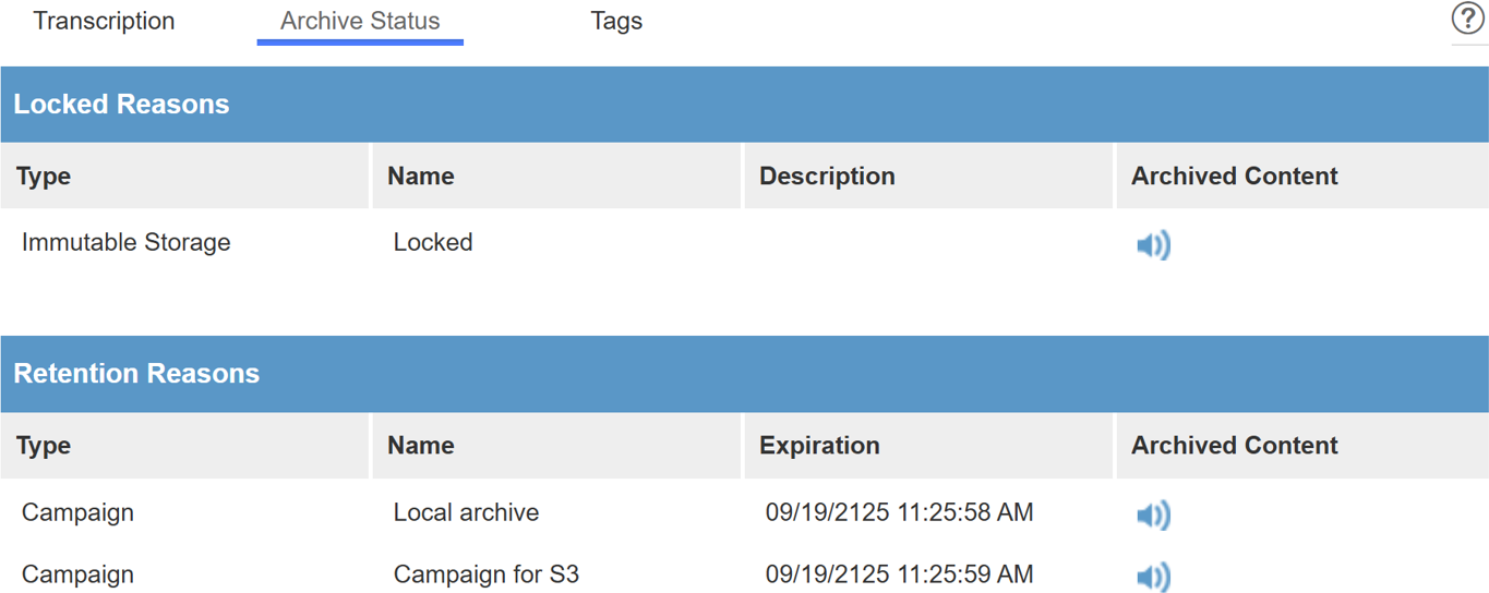 Archive Status tab of interaction review