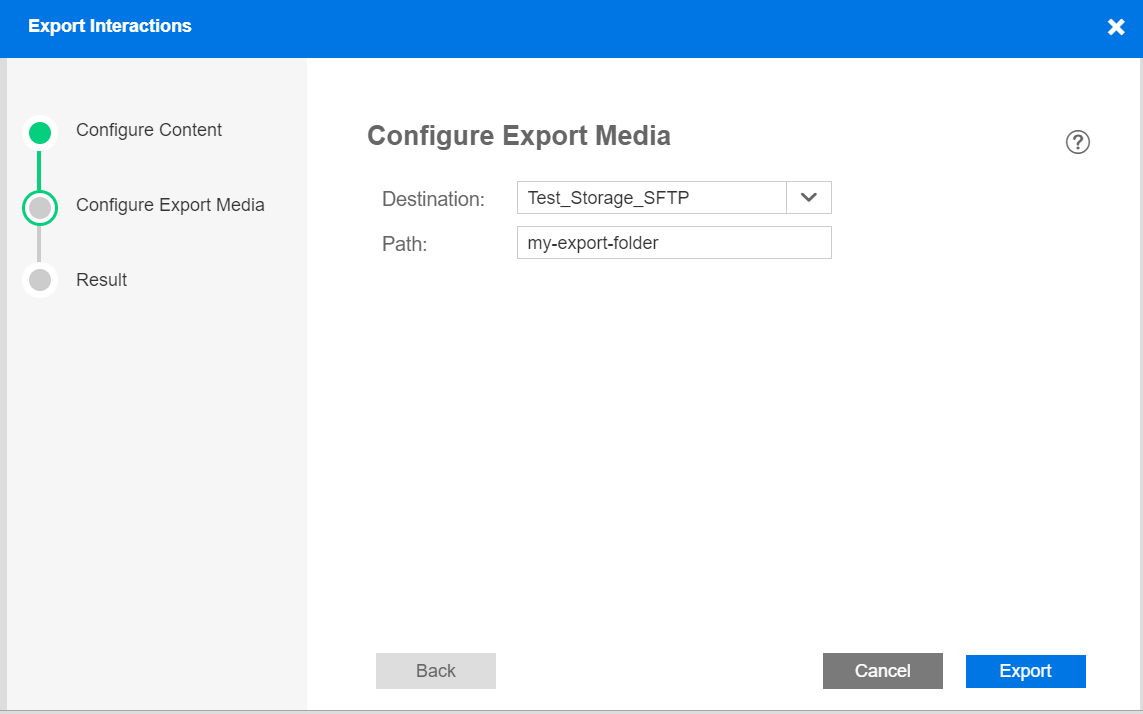 Export interactions, configure content