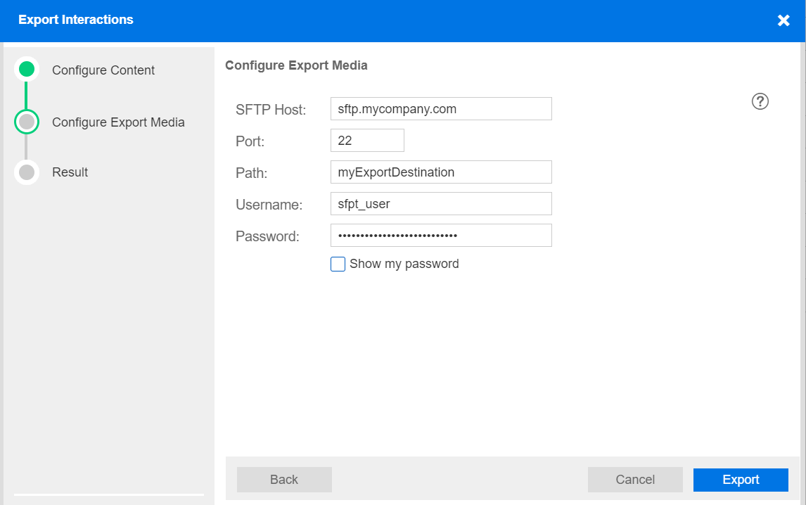 Export interactions, configure content
