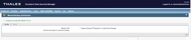 Screenshot of manual backup and restore